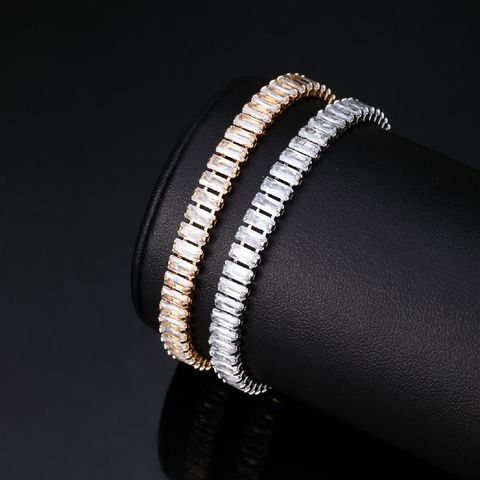 Wholesale Jewelry Elegant Glam Rectangle Copper Zircon Plating Inlay Tennis Bracelet