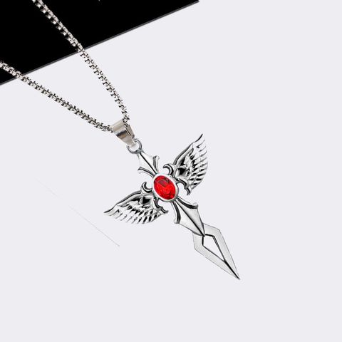 Hip-hop Cross Wings Alloy Titanium Steel Inlay Artificial Gemstones Unisex Pendant Necklace