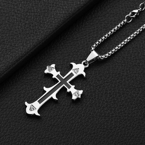 Hip-hop Cross Wings Alloy Titanium Steel Inlay Artificial Gemstones Unisex Pendant Necklace