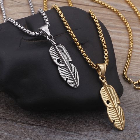 1 Piece Titanium Steel 18K Gold Plated Feather