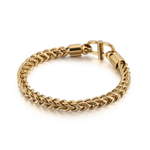 Simple Style Solid Color Titanium Steel Plating Chain 18K Gold Plated Men's Bracelets