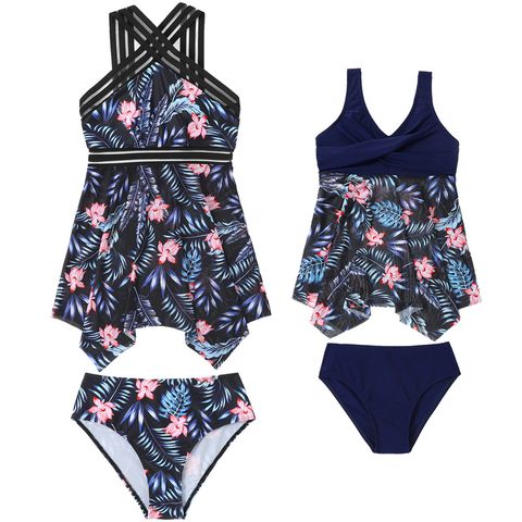 Mother&daughter Beach Printing Solid Color 2 Pieces Set Plus Size Swimwear Swimwear