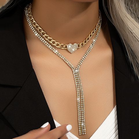 Señora Forma De Corazón Aleación Embutido Diamantes De Imitación Artificiales Mujeres Collar Colgante Gargantilla