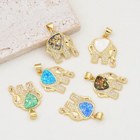 1 Piece Cute Simple Style Elephant Copper Plating Inlay Jewelry Accessories