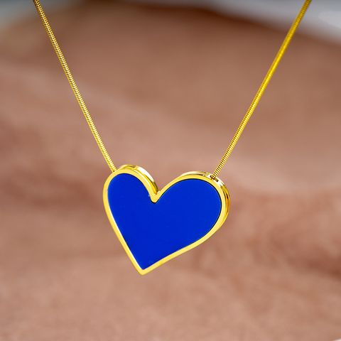 Stainless Steel 18K Gold Plated Princess Cute Simple Style Plating Inlay Heart Shape Acrylic Earrings Necklace