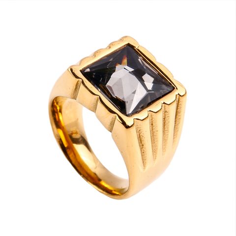 Simple Style Classic Style Solid Color Titanium Steel Inlay Glass 18K Gold Plated Men's Rings