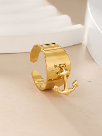Stainless Steel 14K Gold Plated Streetwear Plating Anchor Open Rings