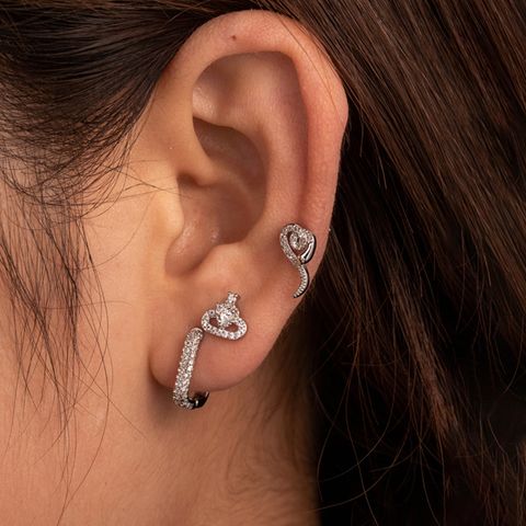 1 Piece French Style Simple Style Korean Style Crown Snake Inlay Copper Zircon Cartilage Earrings