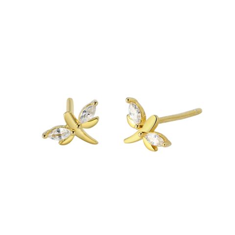 1 Pair Pastoral Butterfly Inlay Sterling Silver Zircon Ear Studs