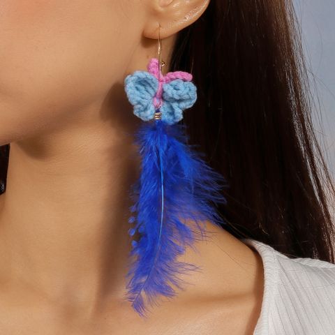 1 Pair Sweet Feather Butterfly Artificial Feather Alloy Drop Earrings