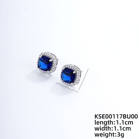 1 Pair IG Style Simple Style Square Plating Inlay Copper Zircon Rhodium Plated Ear Studs