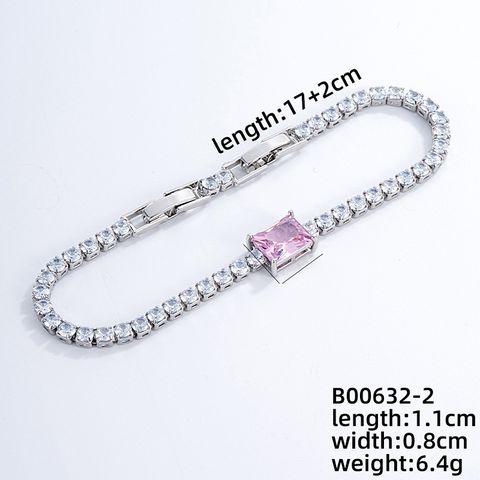 Copper Rhodium Plated IG Style Casual Simple Style Plating Chain Inlay Square Zircon Bracelets