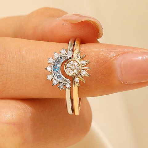 Wholesale Jewelry Retro Exaggerated Simple Style Sun Moon Alloy Artificial Rhinestones Gold Plated Silver Plated Plating Inlay Rings