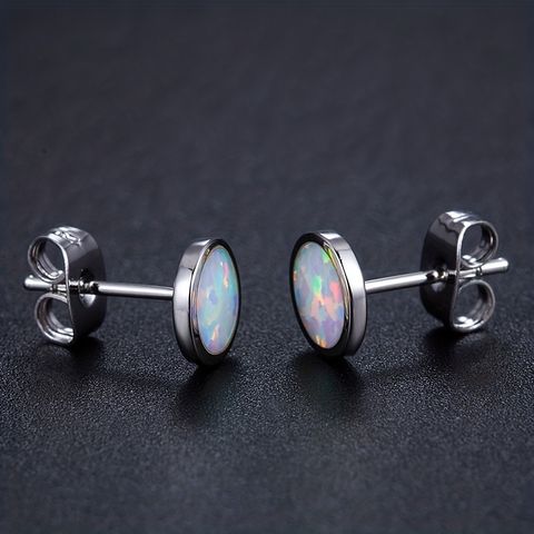 1 Pair Elegant Vacation Simple Style Geometric Copper Opal White Gold Plated Ear Studs