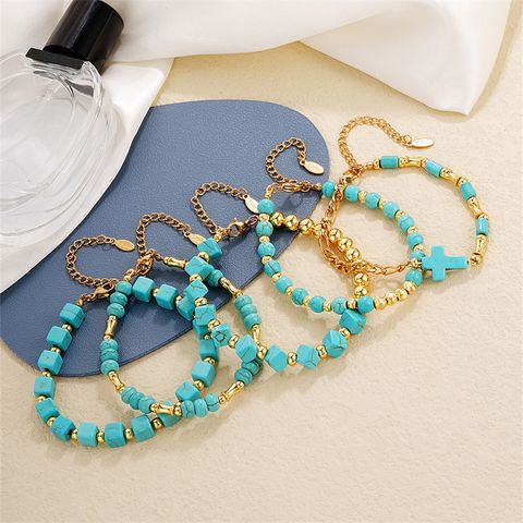 Vintage Style Ethnic Style Geometric 304 Stainless Steel Turquoise K Gold Plated Bracelets In Bulk