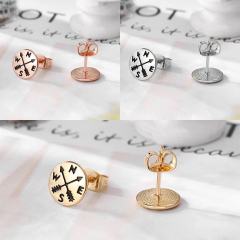 1 Pair Simple Style Classic Style Compass Plating Copper 14k Gold Plated Ear Studs