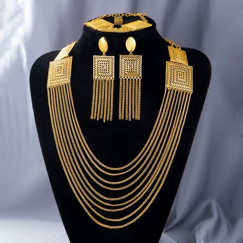 Luxurious Bridal Geometric Copper Tassel Plating 18k Gold Plated Jewelry Set
