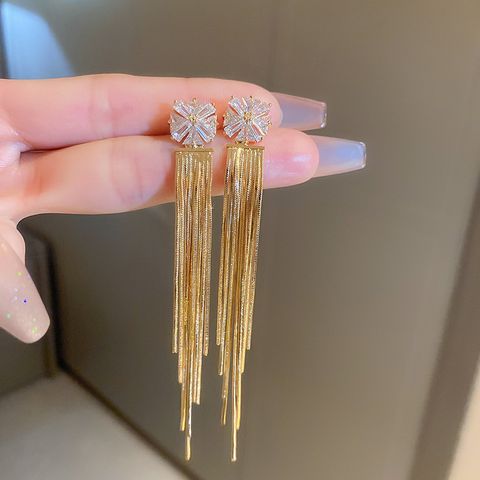 1 Pair Elegant Glam Tassel Plating Inlay Copper Zircon Drop Earrings