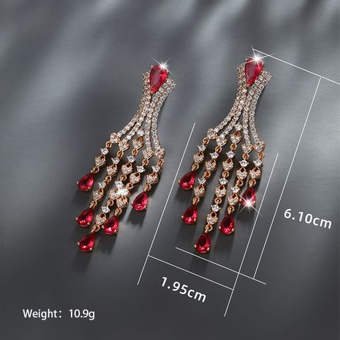 1 Pair Lady Tassel Plating Inlay Copper Alloy Artificial Gemstones 18k Gold Plated Drop Earrings