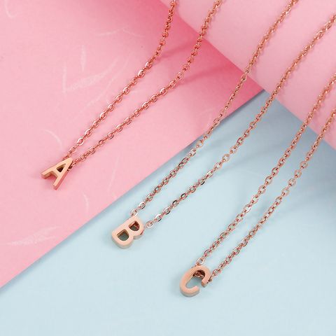 Stainless Steel Rose Gold Plated Simple Style Letter None Pendant Necklace