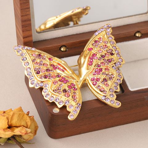 Elegant Vintage Style Sweet Butterfly Copper Plating Inlay Rhinestones Women's Brooches 1 Piece
