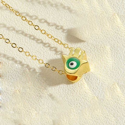 Simple Style Devil's Eye Palm Copper Enamel Plating 14k Gold Plated Pendant Necklace