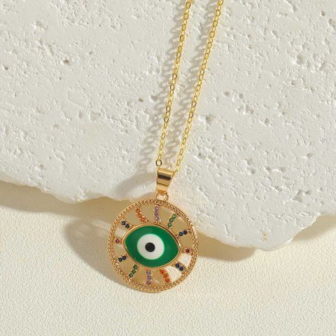 Simple Style Devil's Eye Heart Shape Copper Enamel Plating Inlay Zircon 14k Gold Plated Pendant Necklace