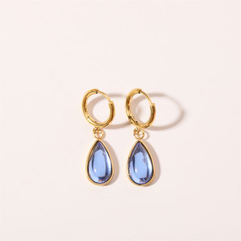 1 Pair Simple Style Water Droplets Plating Inlay Stainless Steel Birthstone 18k Gold Plated Drop Earrings