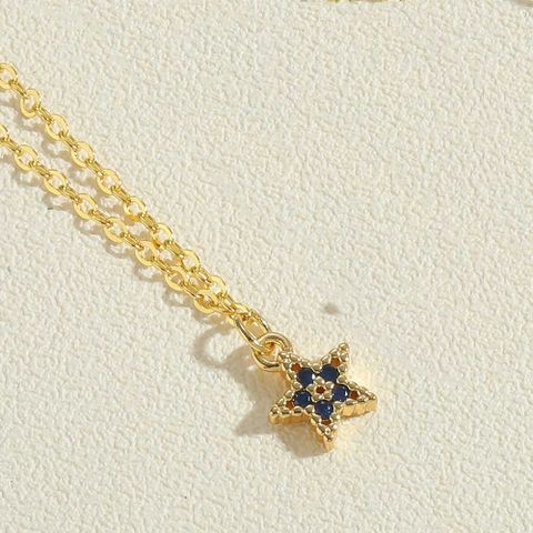 Simple Style Pentagram Copper Enamel Plating Inlay Zircon 14k Gold Plated Pendant Necklace