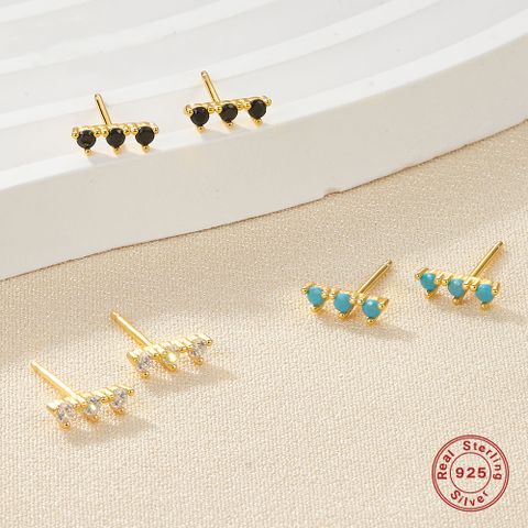 1 Pair Simple Style Round Plating Inlay Sterling Silver Zircon 18k Gold Plated Rhodium Plated Ear Studs