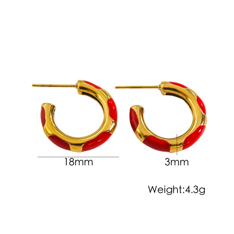1 Pair Simple Style Round Enamel Plating 304 Stainless Steel 14K Gold Plated Earrings