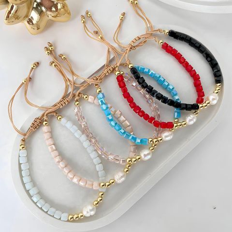 Casual Solid Color Artificial Crystal Freshwater Pearl Beaded Unisex Bracelets