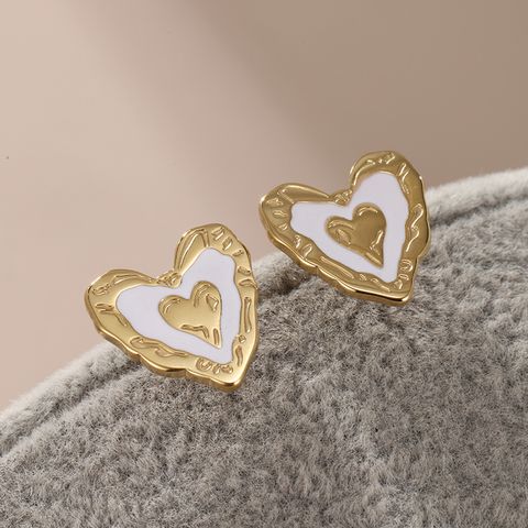 1 Pair XUPING Simple Style Commute Heart Shape Plating 304 Stainless Steel 18K Gold Plated Ear Studs