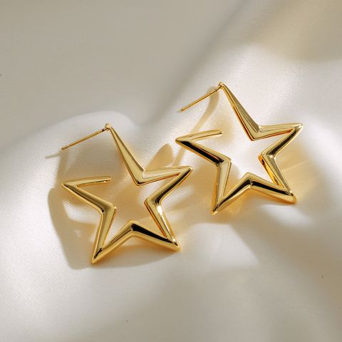 1 Pair Lady Pentagram Plating Copper 18k Gold Plated Ear Studs