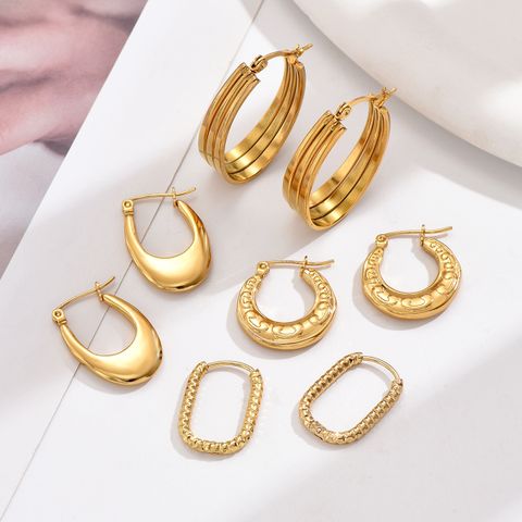 1 Pair Casual Simple Style Classic Style Round 201 Stainless Steel 18K Gold Plated Earrings