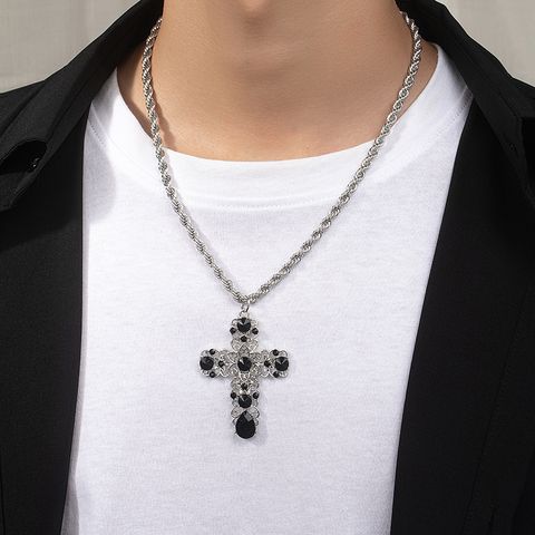 Hip-hop Punk Cross Alloy Plating Inlay Artificial Gemstones Men's Pendant Necklace