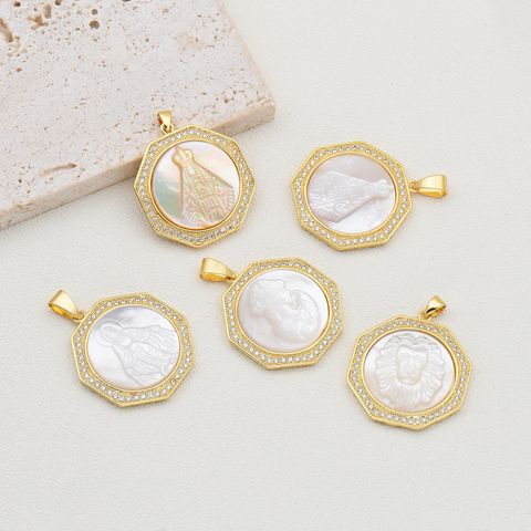 Basic Round Copper Plating Inlay Zircon 18k Gold Plated Charms