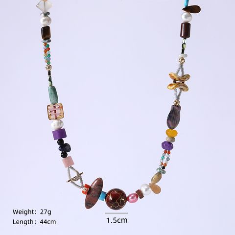 Retro Ethnic Style Geometric Natural Stone Freshwater Pearl Glass Beaded Women's Necklace