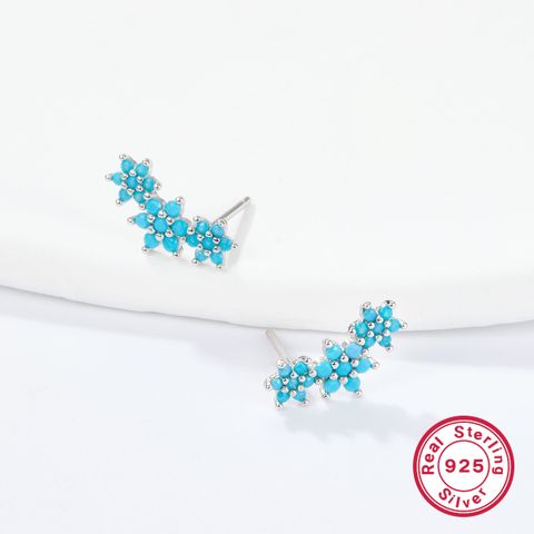 1 Pair Sweet Flower Plating Inlay Sterling Silver Zircon 18k Gold Plated White Gold Plated Ear Studs