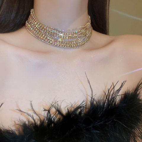 Exaggerated Luxurious Shiny Solid Color Artificial Rhinestones Alloy Wholesale Choker