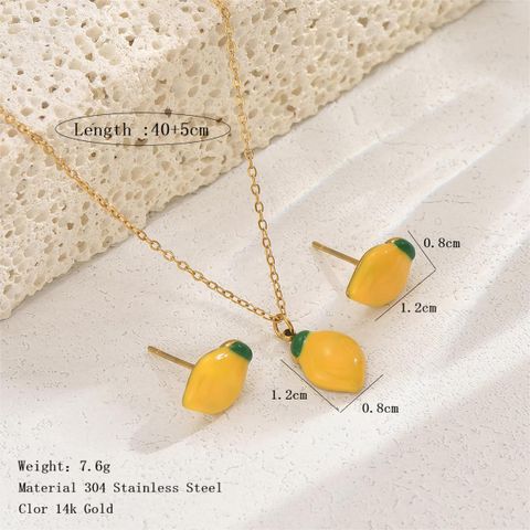 Cartoon Style Cute Lemon Fruit 14K Gold Plated 304 Stainless Steel Wholesale Earrings Necklace