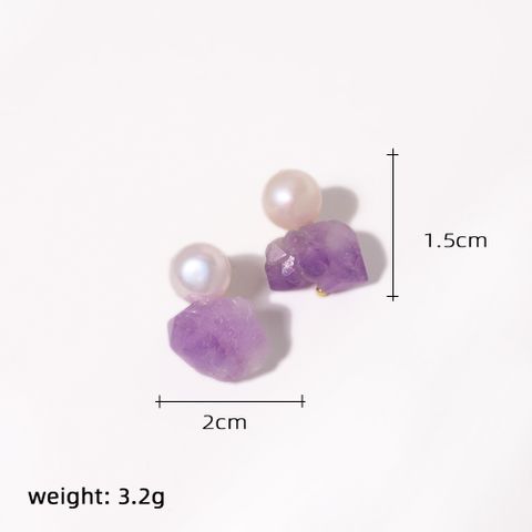 1 Pair Elegant Simple Style Geometric Pearl Freshwater Pearl Amethyst 18k Gold Plated Drop Earrings