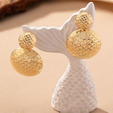 1 Pair Casual Solid Color Commute Round Fish Scales Plating Alloy 14k Gold Plated Drop Earrings