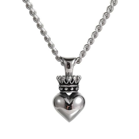 Hip-hop Heart Shape Crown Titanium Steel Pendant Necklace