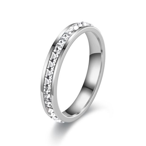 Classic Style Solid Color Stainless Steel Inlay Artificial Diamond Couple Rings