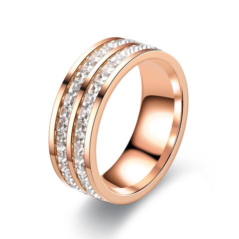 Streetwear Solid Color Stainless Steel Inlay Artificial Diamond Unisex Rings