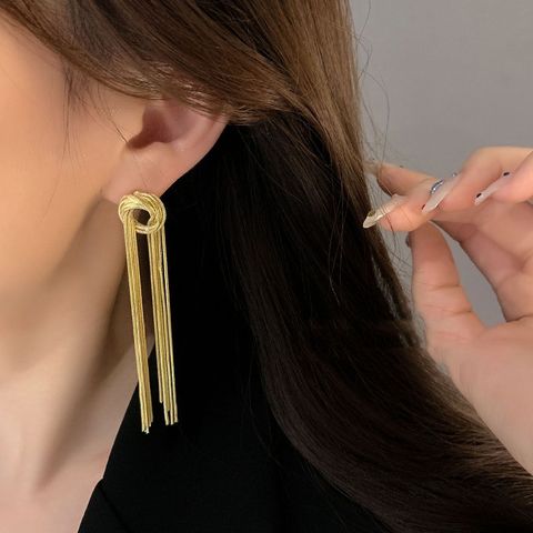1 Pair Lady Tassel Plating Copper 18k Gold Plated Drop Earrings