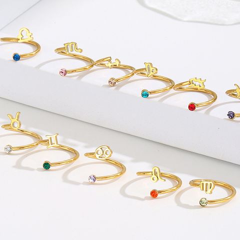 Glam Constellation Stainless Steel Plating Inlay Zircon Open Rings