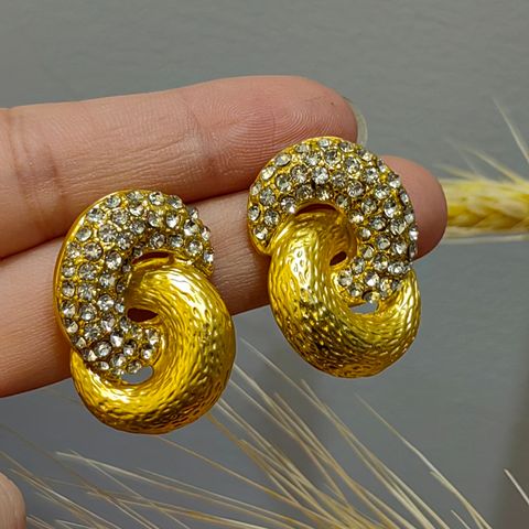 1 Pair Streetwear Double Ring Inlay Copper Rhinestones Ear Studs