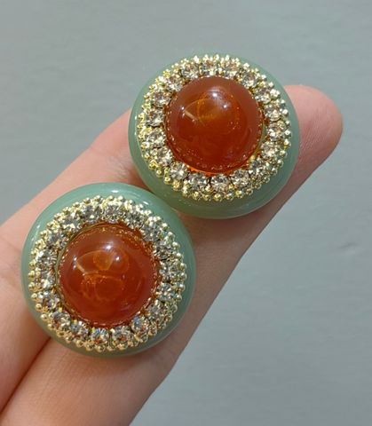 1 Pair Lady Round Inlay Copper Resin Ear Studs